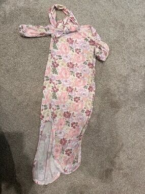 Baby Essentials Floral Pink Lavender Green Baby Sleep Gown with Knot Bow